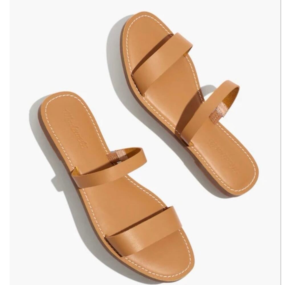 Madewell The Boardwalk Double-Strap Slide Sandals Leather Tan Camel